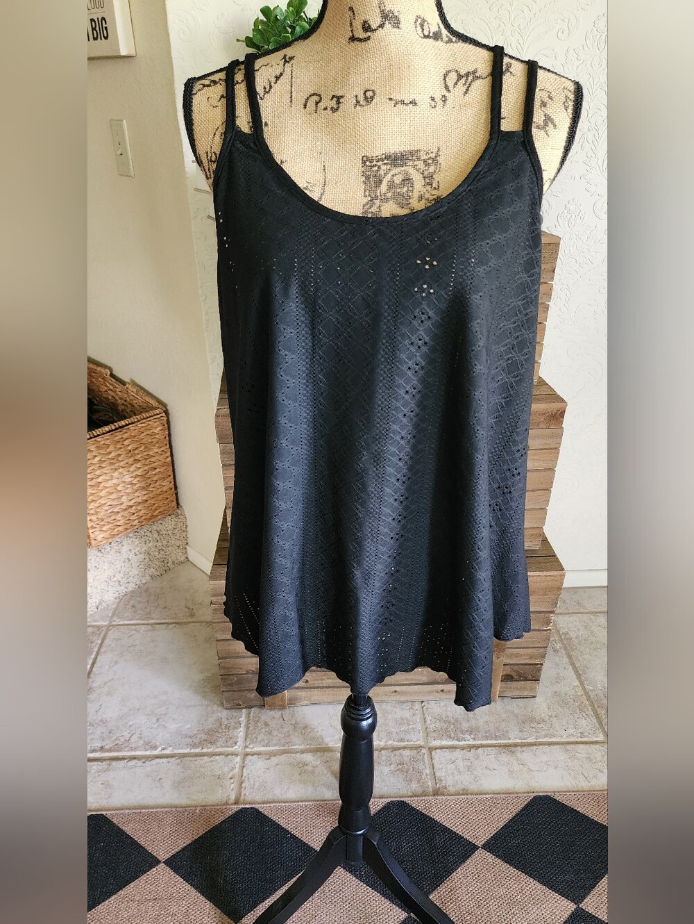Black Eyelet Swing Tank Top